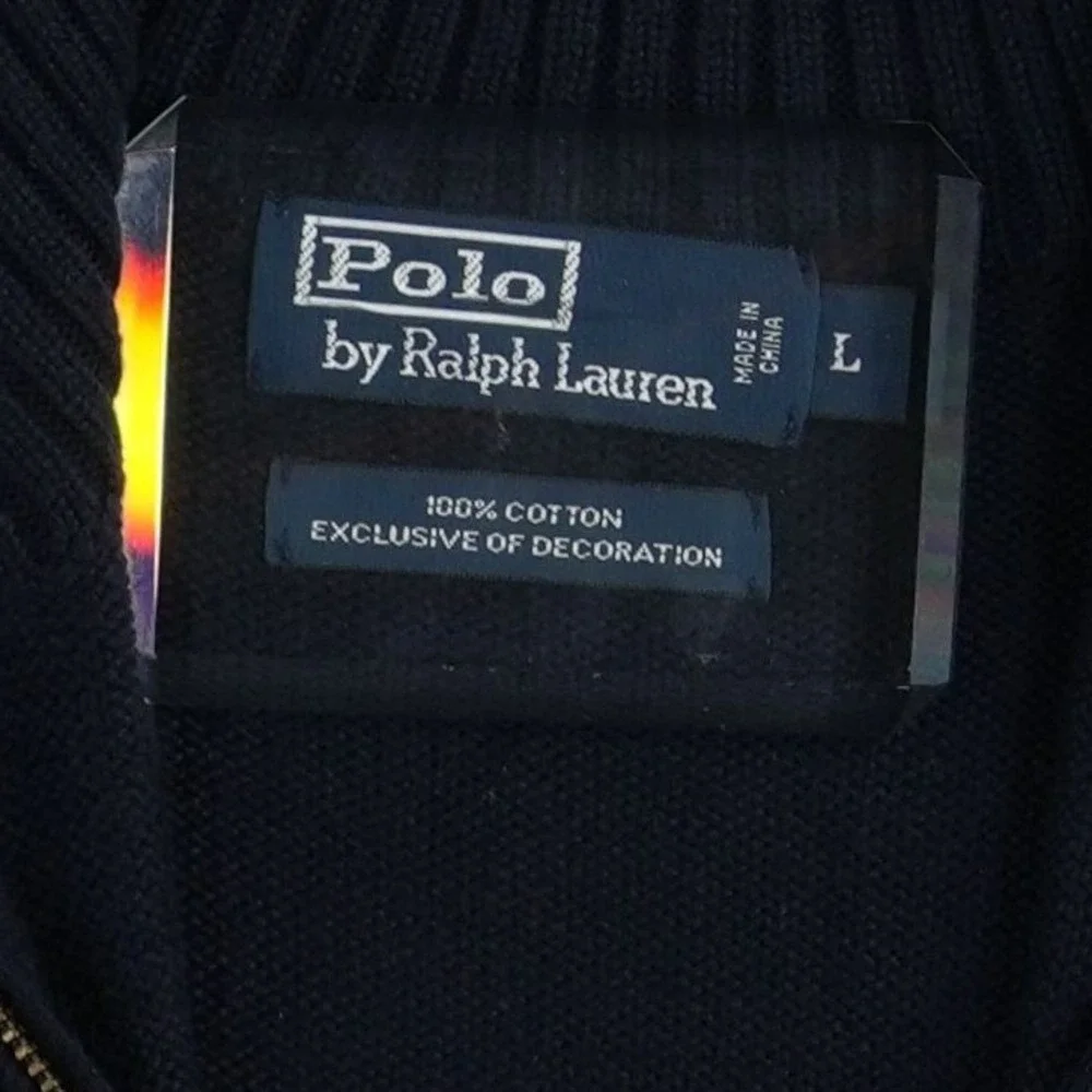 Polo Ralph Lauren Sweater Top Men's Size Large Navy Quarter Zip 100% Cotton Pony